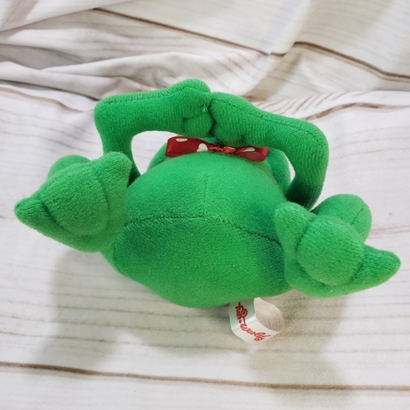 Vintage Fun World Fancy Felt Frog Plush Ornament 4 Inch Red Heart Bows - Picture 4 of 8